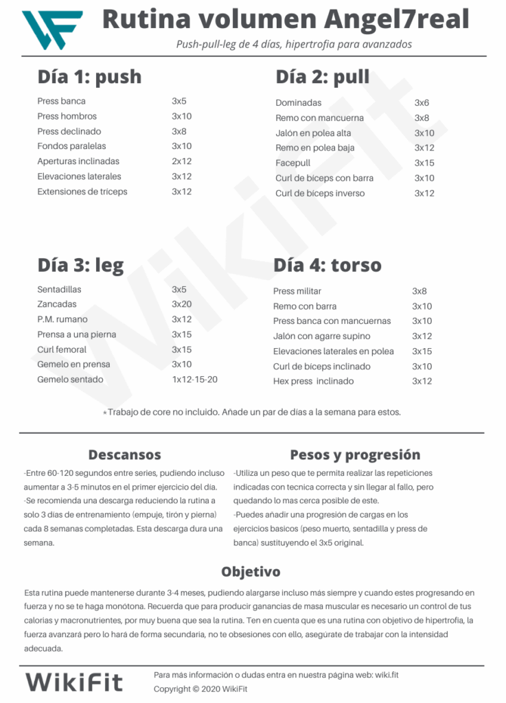 Rutina push-pull-leg 4 días para volumen